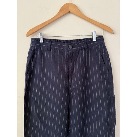 Uniqlo Navy/White Pin Stripe Cotton/Linen HighRise Tapered Office Pant/Trouser-M - Picture 4 of 7